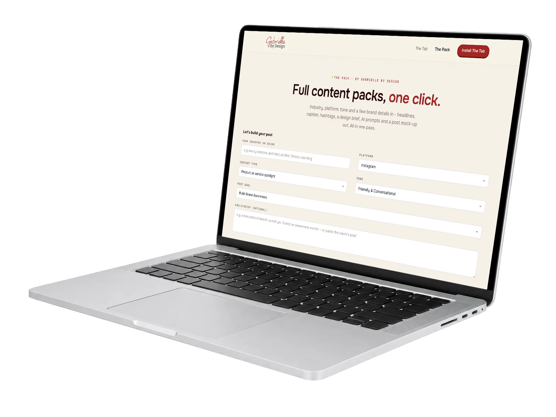 The Pack, set up to generate a social content pack